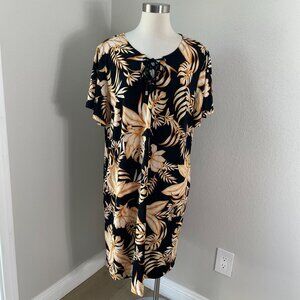 Liz Claiborne Womens Plus XXL Floral Dress With Lace Up Neckline Short Sleeves